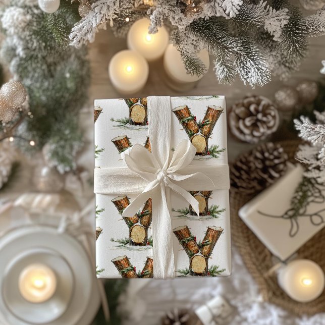 Papel De Presente Yule Log - Letra Y Natal (Criador carregado)