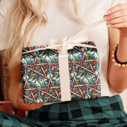 Papel De Presente Yule Winter Solstice Greenery Wiccan Pentacle