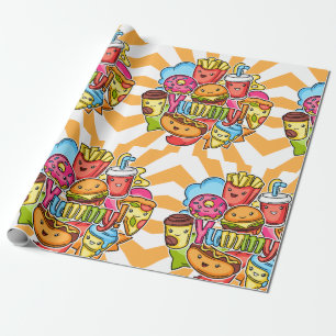 Papel De Presente Yummy Fast Comida