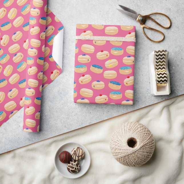 Papel De Presente Yummy Sufganiyot Jelly Rosquinha Hanukkah Pattern (Artesanato)