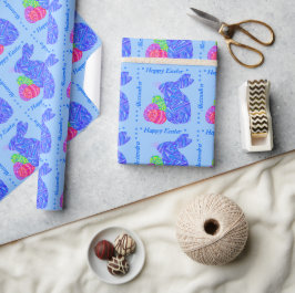 Papel De Presente Z Ovos de Páscoa Azuis Personalizados