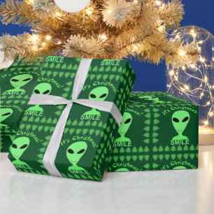 Papel De Presente Z Sorria É Feliz Natal Alienígena Humor Geek LGM