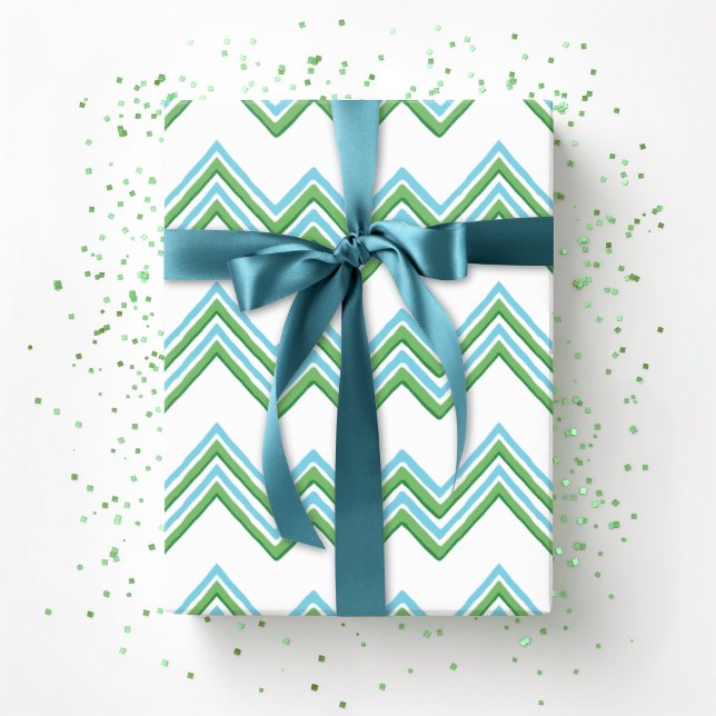 Papel De Presente Zaza Chevron Wave in Green and Aqua (Criador carregado)