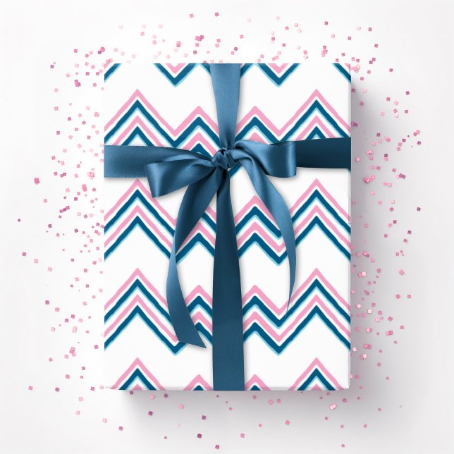 Papel De Presente Zaza Chevron Wave in Pink and Deep Aqua (Criador carregado)