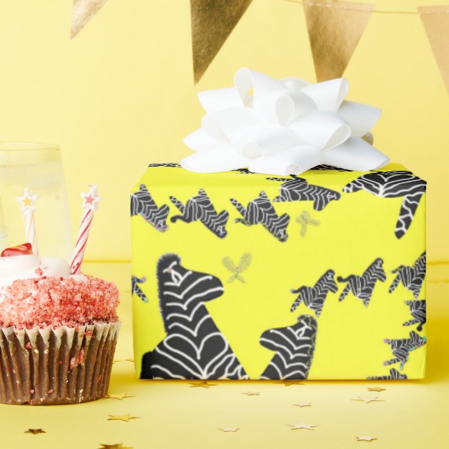 Papel De Presente Zebra amarela selvagem moderna (Festa de aniversário)