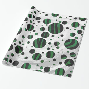 Papel De Presente Zebra Black e Green Bolinhas