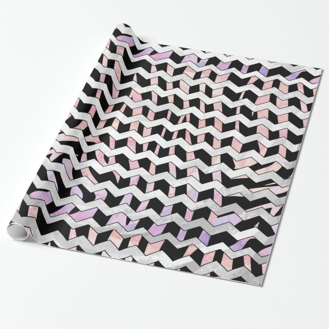 Papel De Presente Zebra Black e Pink Chevron (Desenrolado)
