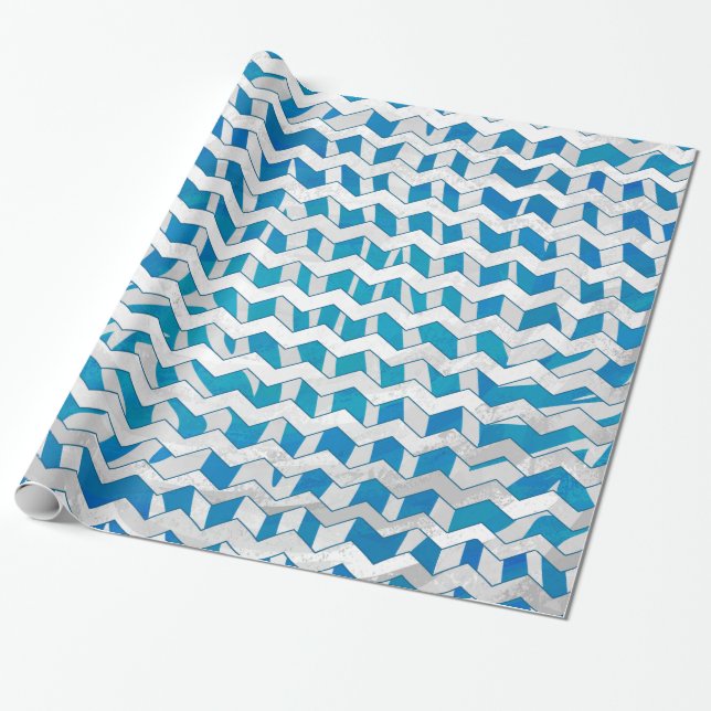 Papel De Presente Zebra Blue e White Chevron (Desenrolado)