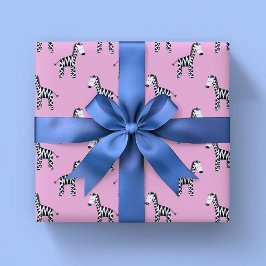 Papel De Presente zebra branca rosa