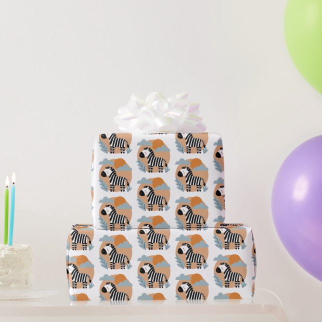 Papel De Presente Zebra Caprichosa Influenciada Escandinava (Presentes para festas)