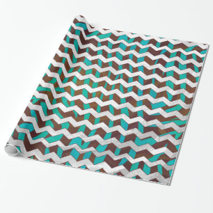 Papel De Presente Zebra Chevron Brown e Teal Impressão