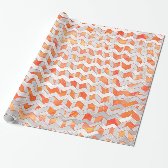 Papel De Presente Zebra Chevron Laranja e Branco (Desenrolado)