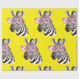 Papel De Presente Zebra com Óculos Rosa
