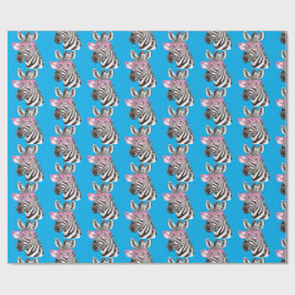 Papel De Presente Zebra com Óculos Rosa Azul Bg
