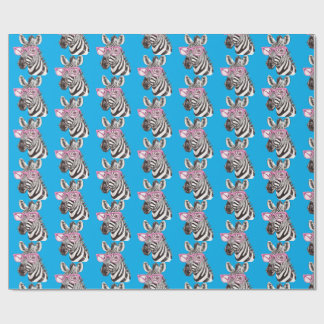 Papel De Presente Zebra com Óculos Rosa Azul Bg
