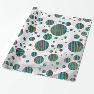 Papel De Presente Zebra da Bolinhas Castanho e Teal