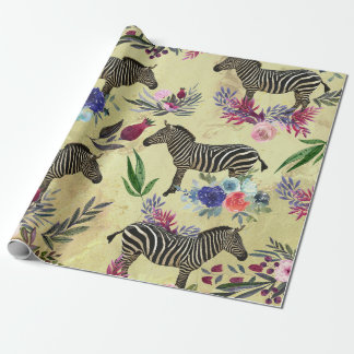 Papel De Presente Zebra de flor selvagem