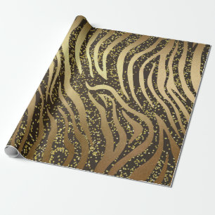 Papel De Presente Zebra de Glam Safari de Selva Brilho Lascas Dourad
