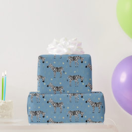 Papel De Presente Zebra em padrão de Safari da Savana em Azul Claro