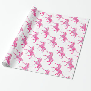 Papel De Presente Zebra, rosa-quente e branco, silhueta