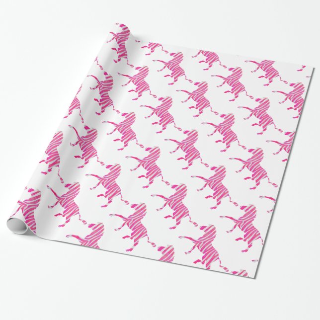 Papel De Presente Zebra Rosa Quente e Silhueta Branca (Desenrolado)