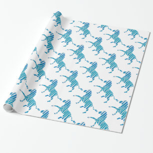 Papel De Presente Zebra Silhouette Azul e Branco