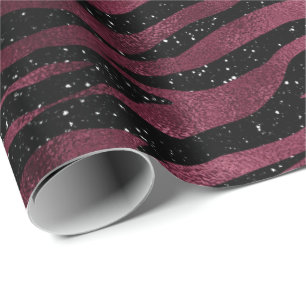 Papel De Presente Zebra Stripes Negra Marsala Glitter Glam