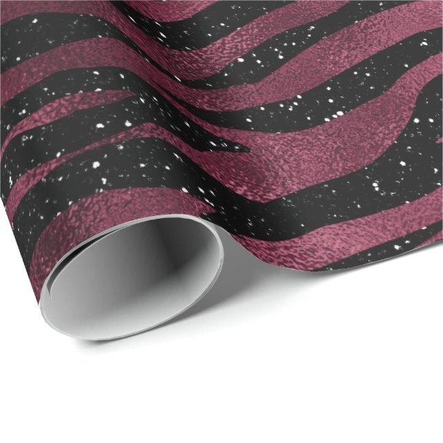 Papel De Presente Zebra Stripes Negra Marsala Glitter Glam (Ponta do rolo)