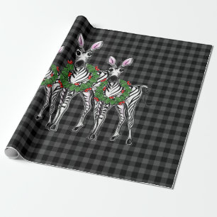 Papel De Presente zebras de Natal festivas, coroa de Natal, xadrez d
