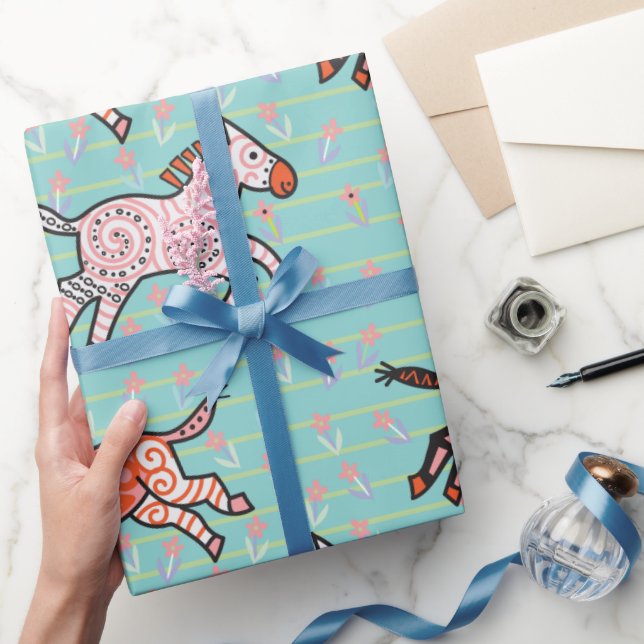 Papel De Presente zebras estilizadas, brancas e divertidas (Presentear)