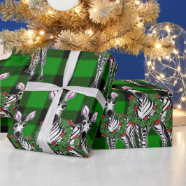 Papel De Presente Zebras Feriadas, Férias de Natal, xadrez verde
