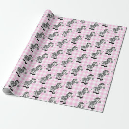 Papel De Presente Zebras no Gingham Rosa