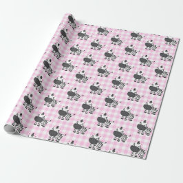 Papel De Presente Zebras no Gingham Rosa