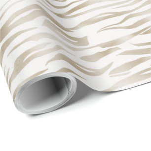 Papel De Presente Zen Cream Branco Cacau Castanho Zebra Impressão