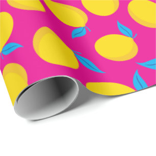 Papel De Presente Zesty Yellow Lemons Summer Vibrary Pink Sem Sement