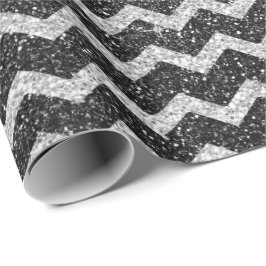 Papel De Presente Zig Zag Chevron Art Deco Cinza Prateado Glitter