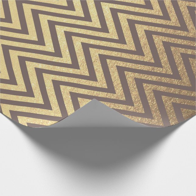 Papel De Presente Zig Zag Stripes Castanho Dourado Chocolate Linha C (Ponta)