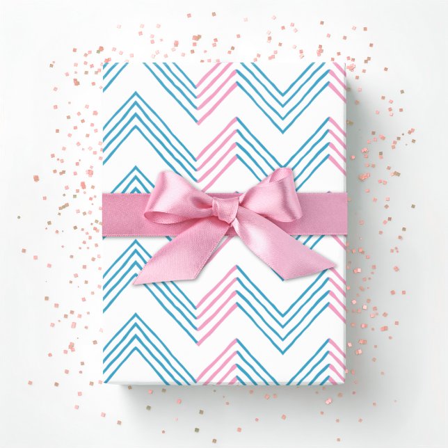 Papel De Presente Ziggy Chevron em Rosa e Aqua (Criador carregado)