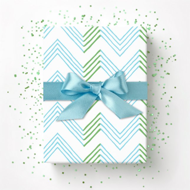 Papel De Presente Ziggy Chevron em Verde e Aqua (Criador carregado)