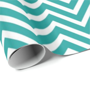 Papel De Presente Zigue-zague de chevron azul-turquesa e branco feli