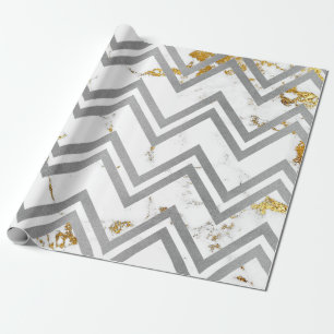 Papel De Presente Ziguezague de mármore Dourado de Carrara Chevron
