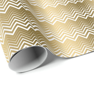 Papel De Presente Zigzag Chevron Dourado E Branco