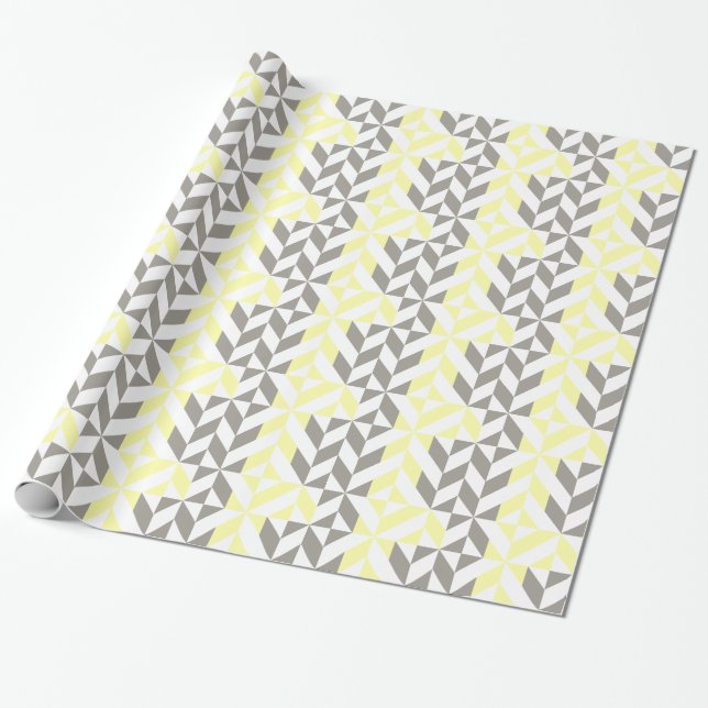 Papel De Presente ZigZag Geométrico Amarelo e Silver (Desenrolado)