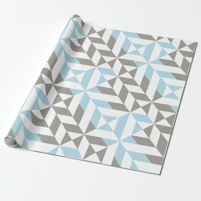 Papel De Presente ZigZag Geométrico de Azul e Prata (Desenrolado)