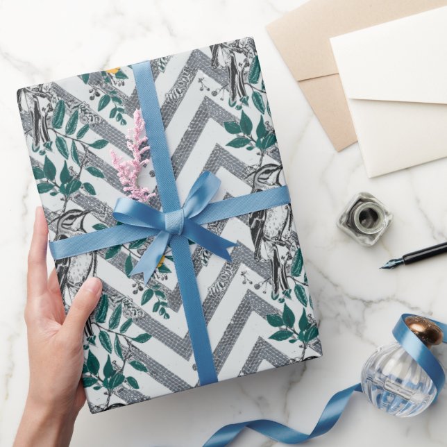 Papel De Presente Zigzag Pássaro % Flor Padrão (Presentear)