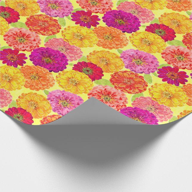 Papel De Presente Zinnia Amarelo, Rosa, Laranja Botânico (Ponta)