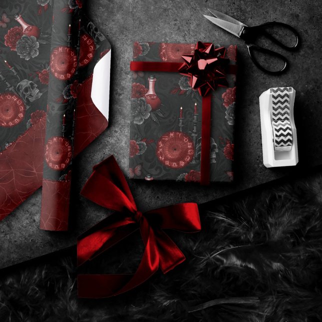 Papel De Presente Zodiac Magic Crimson | Henna Red Gótica Rosa (Criador carregado)