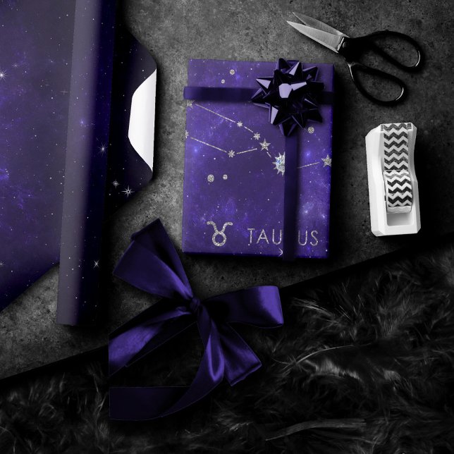Papel De Presente Zodiac Purple Taurus | Astrologia Cósmica Horoscóp (Criador carregado)