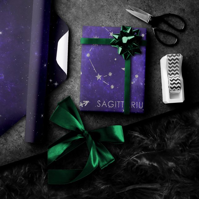 Papel De Presente Zodiac Roxo Sagittarius | Astrologia Horóscopo (Criador carregado)
