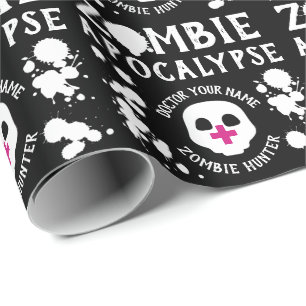Papel De Presente Zombie Apocalypse Personalizada Preto e Branco